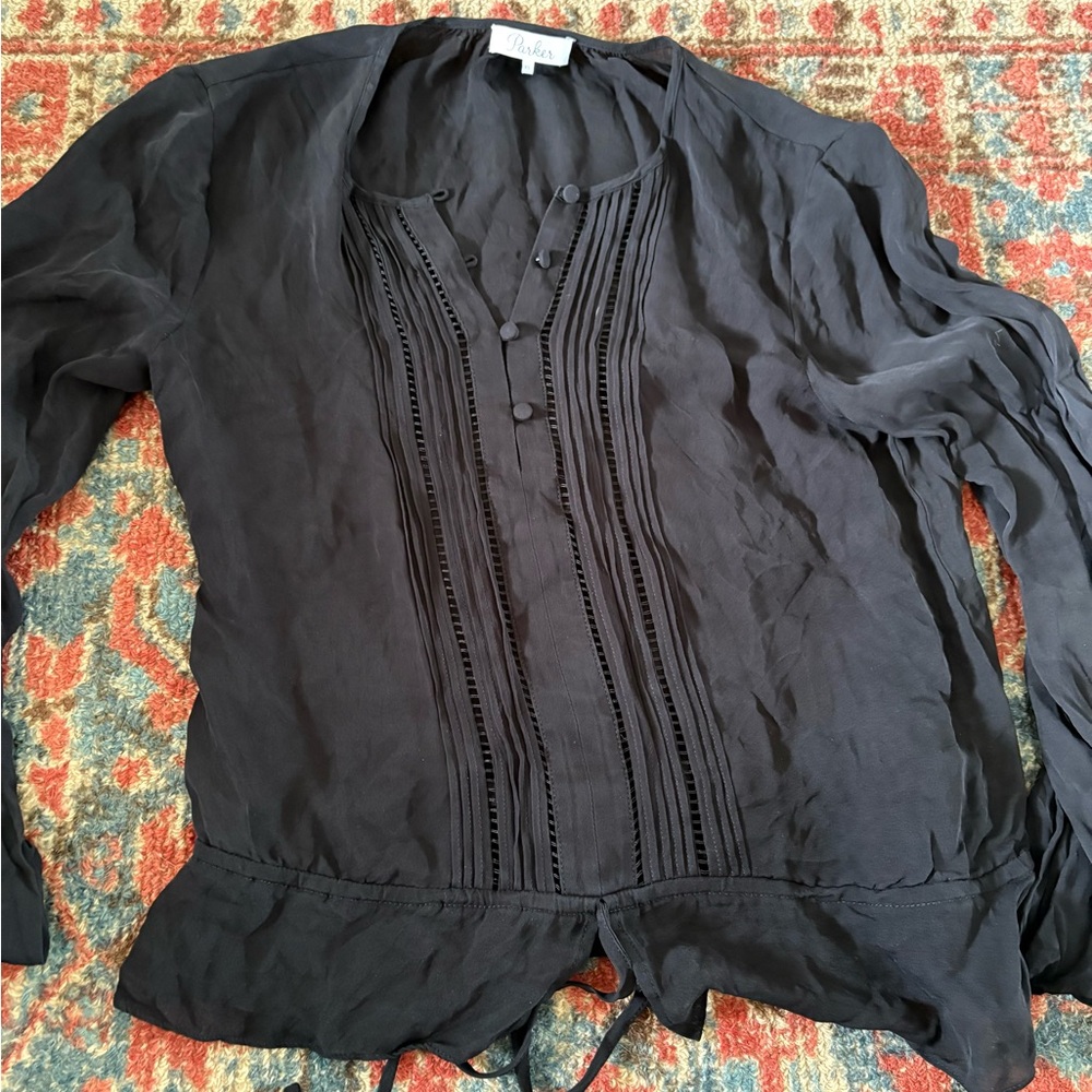 Parker Black Pleated Long Sleeve Blouse